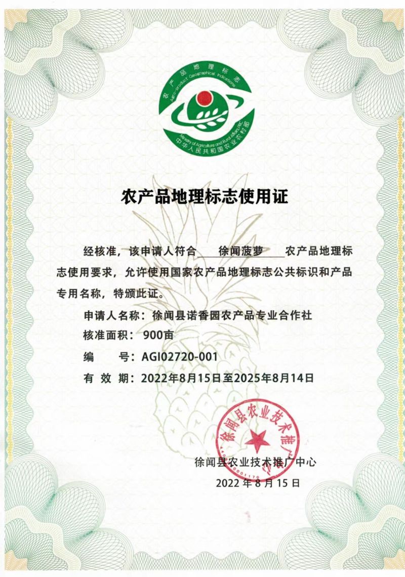 Xuwen Pineapple Geographical Indication